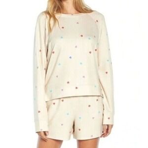 Wildfox Womens Relaxed‎ Fit Super Soft Sweatshirt And Short Lounge Set XL Cream